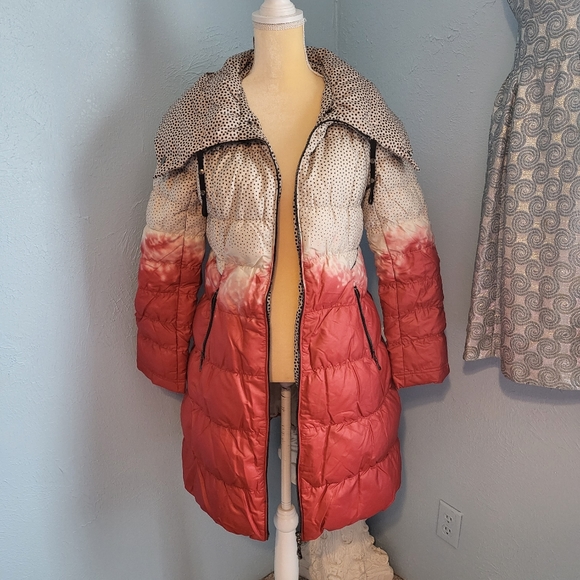 Long puffer winter 2 tone polka dot jacket/coat - Picture 6 of 15